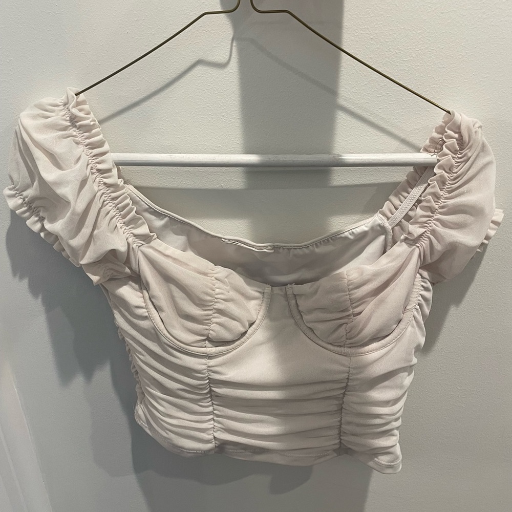 Elegant Cream Ruched Women's Top